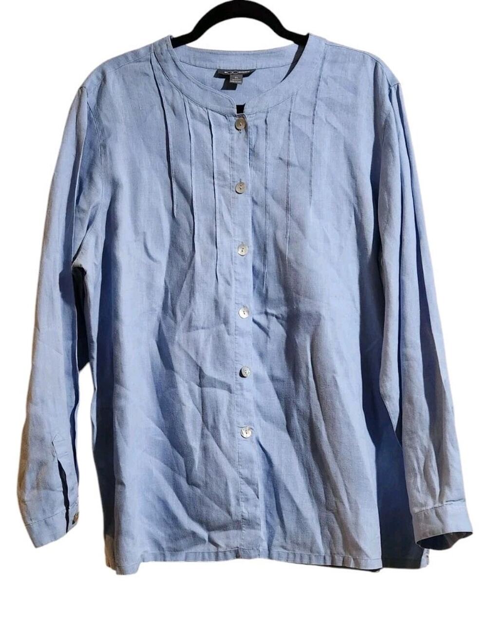 Go By GoSilk Womans Blue 100% Linen Long Sleeved Button Down Shirt Sz XL Coastal